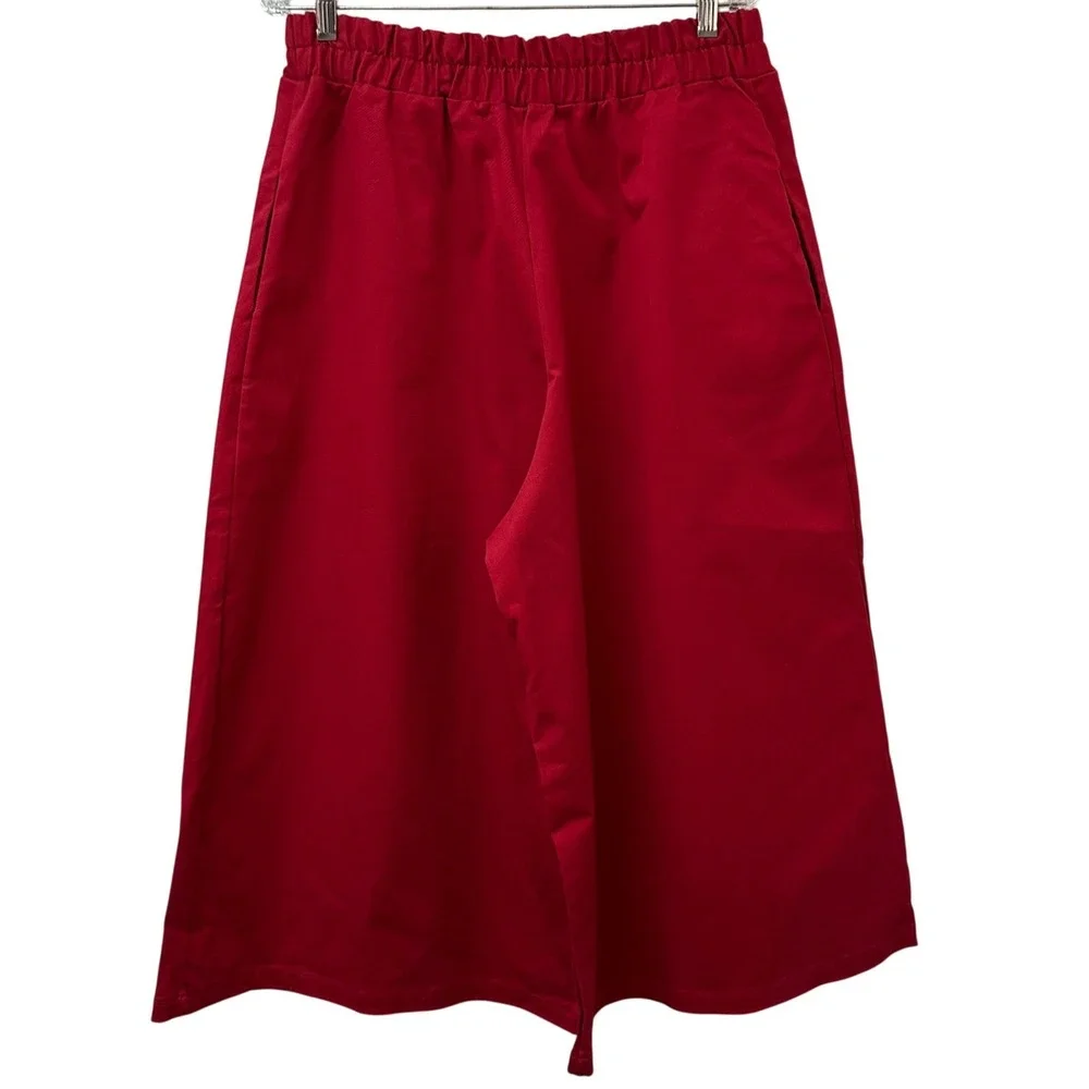 Taylor Jay Red Wide Leg Culotte Pants High Waist Elastic Cotton Twill Size M